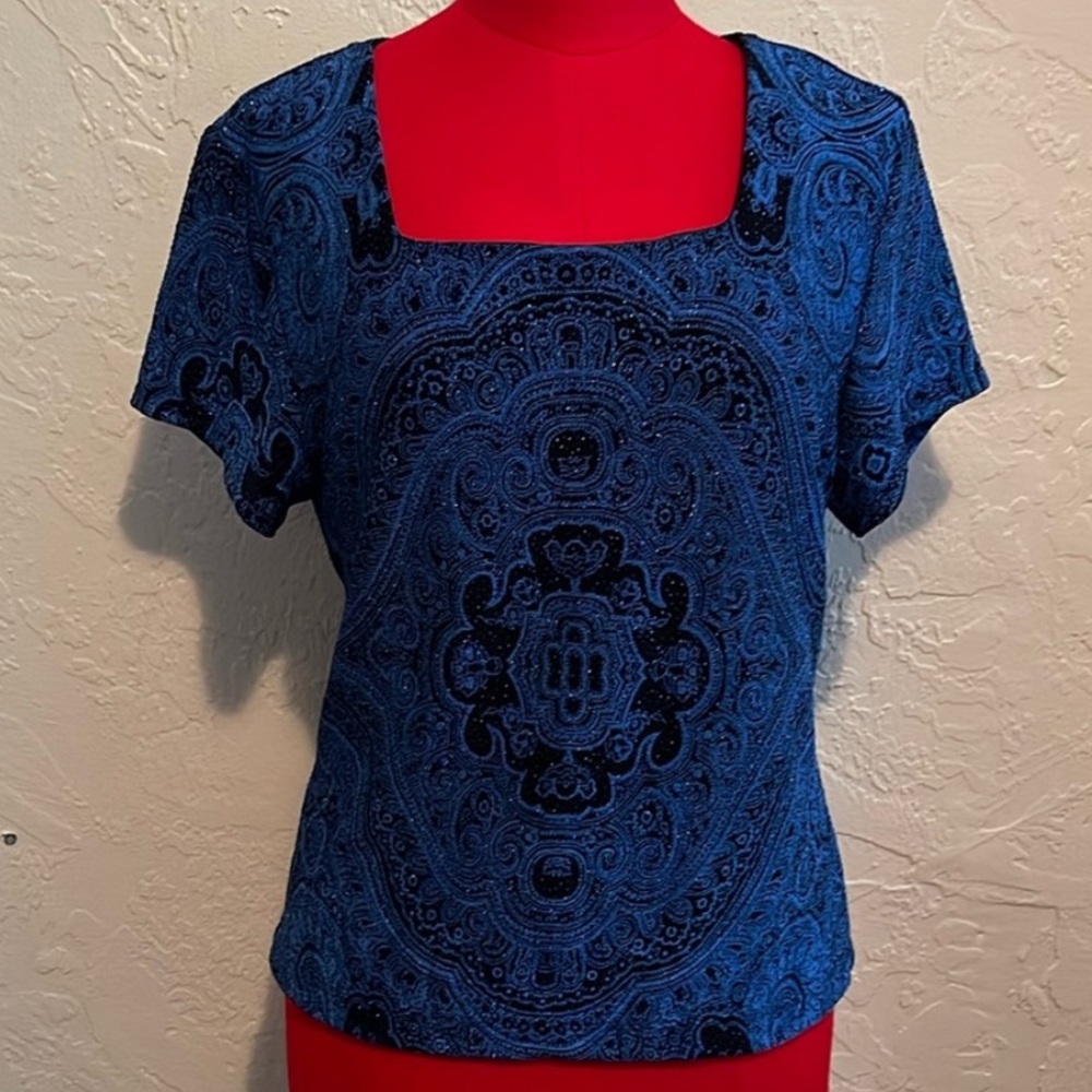 MSK Blue Paisley with glitter 90s Shirt